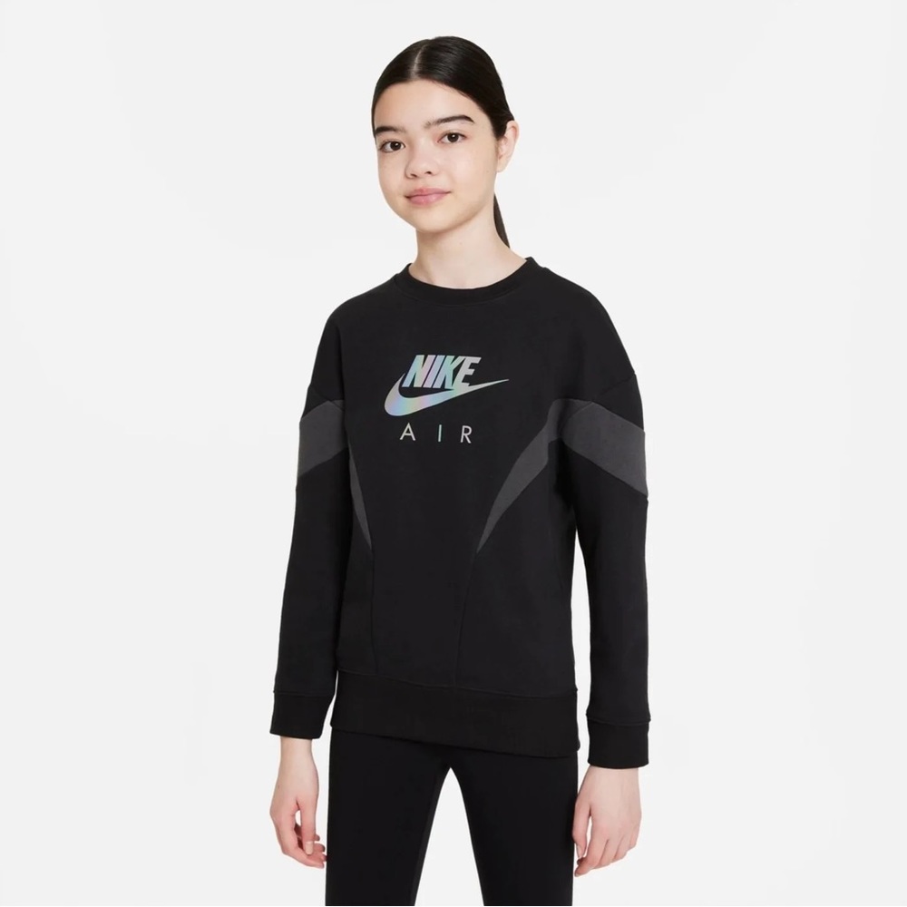 Nike Air Big Kids French Terry Crew Sweater in Black Gray Size Large